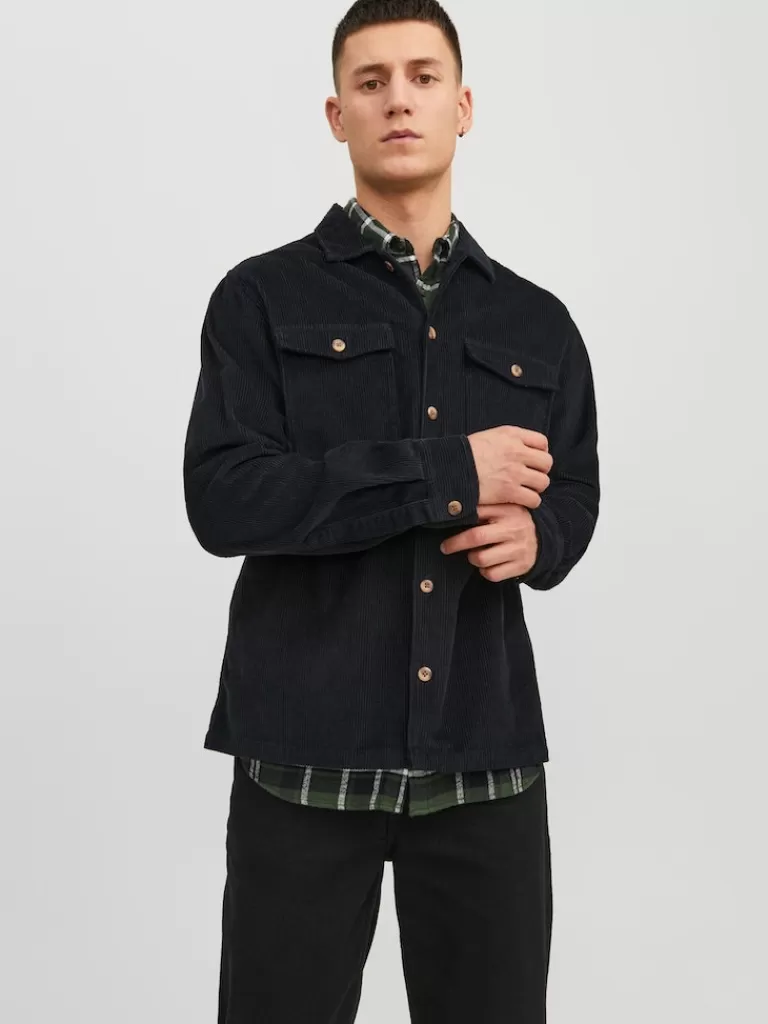 JACK&JONES DALLAS COMFORT FIT CORDUROY OVERSHIRT Black-Men Overshirts &Shackets | Outerwear | Shirts &Overshirts