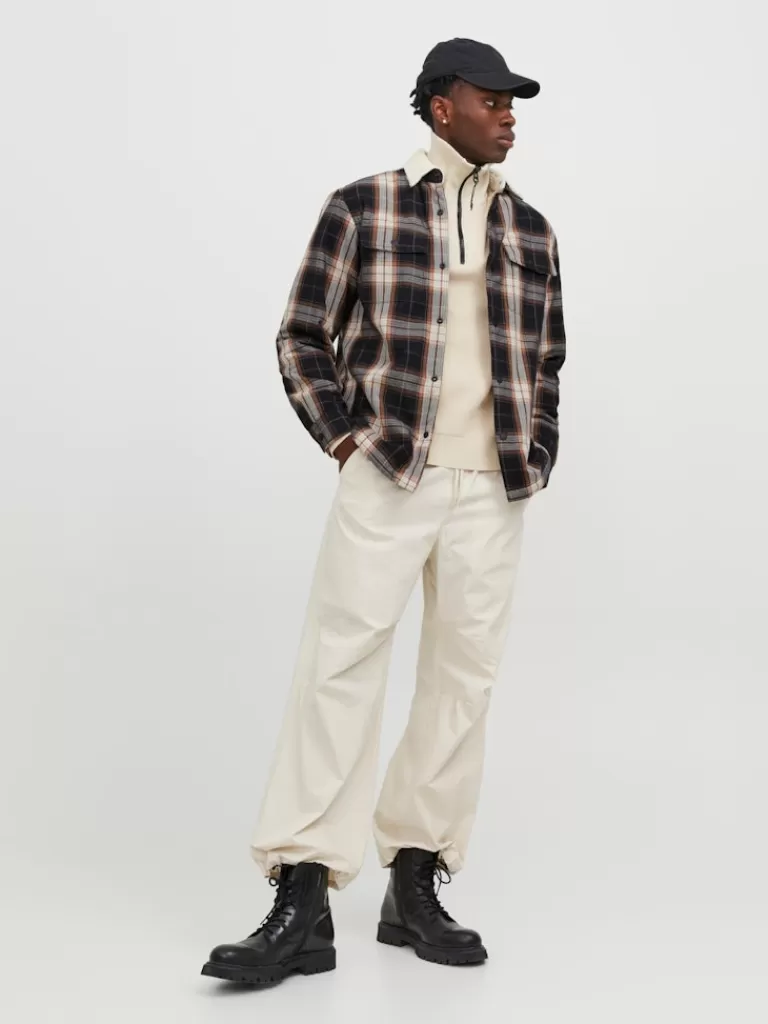 JACK&JONES DARREN TEDDY-LINED PLAID OVERSHIRT Seal Brown-Men Overshirts &Shackets | Outerwear | Shirts &Overshirts