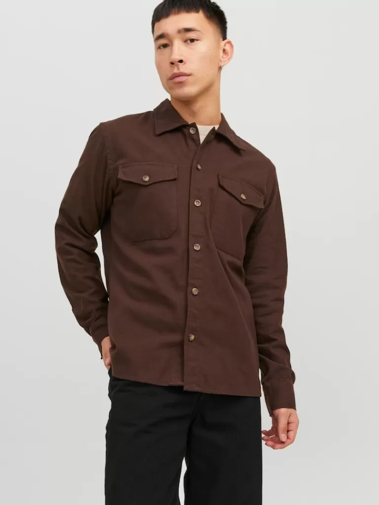 JACK&JONES EDDIE RELAXED FIT OVERSHIRT Seal Brown-Men Overshirts &Shackets | Outerwear | Shirts &Overshirts