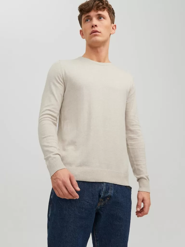 JACK&JONES EMIL CREW NECK SWEATER Oatmeal-Men Sweaters &Cardigans