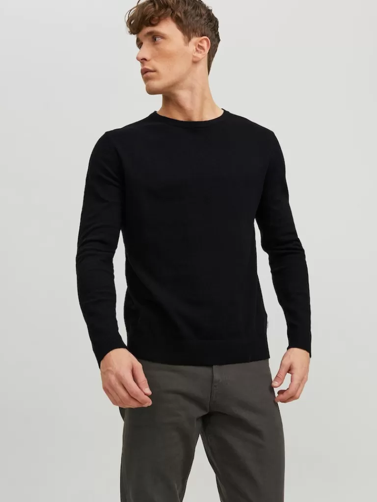 JACK&JONES EMIL CREW NECK SWEATER Black-Men Sweaters &Cardigans