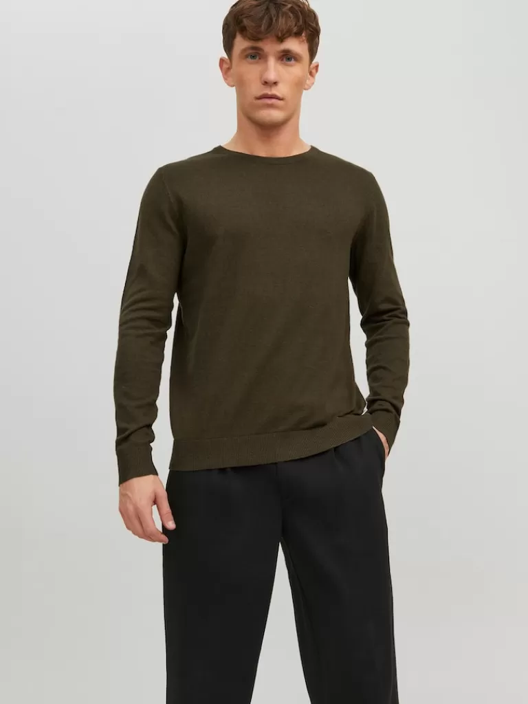 JACK&JONES EMIL CREW NECK SWEATER Olive Night-Men Sweaters &Cardigans