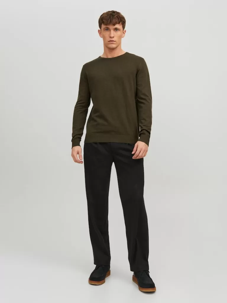 JACK&JONES EMIL CREW NECK SWEATER Olive Night-Men Sweaters &Cardigans