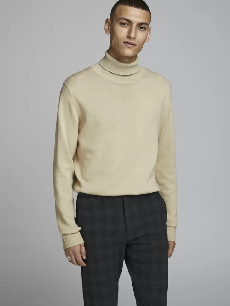 JACK&JONES EMIL ESSENTIAL SOLID TURTLENECK Oatmeal-Men Sweaters &Cardigans