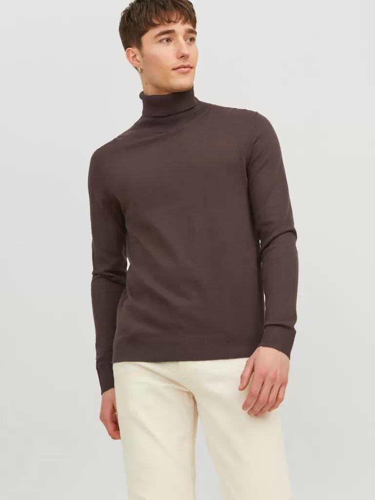 JACK&JONES EMIL ESSENTIAL SOLID TURTLENECK Seal Brown-Men Sweaters &Cardigans