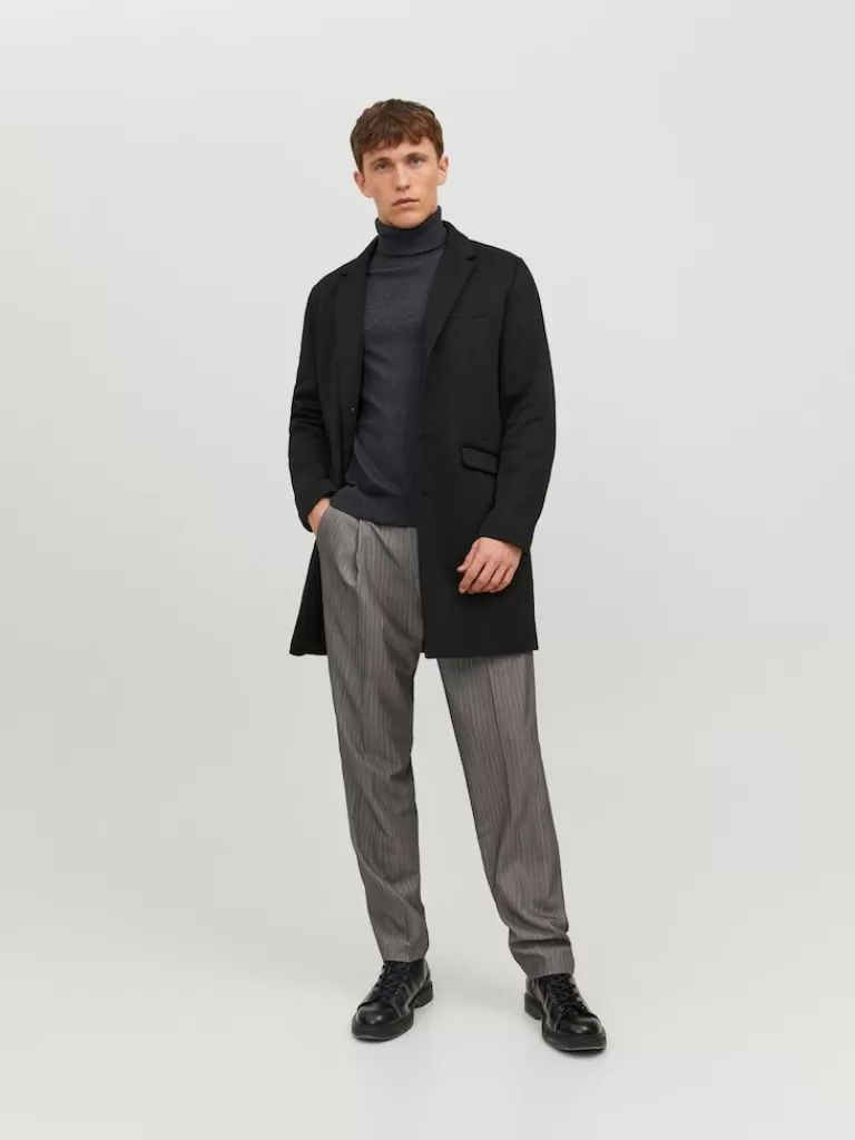 JACK&JONES EMIL ESSENTIAL SOLID TURTLENECK Dark Grey Melange-Men Sweaters &Cardigans