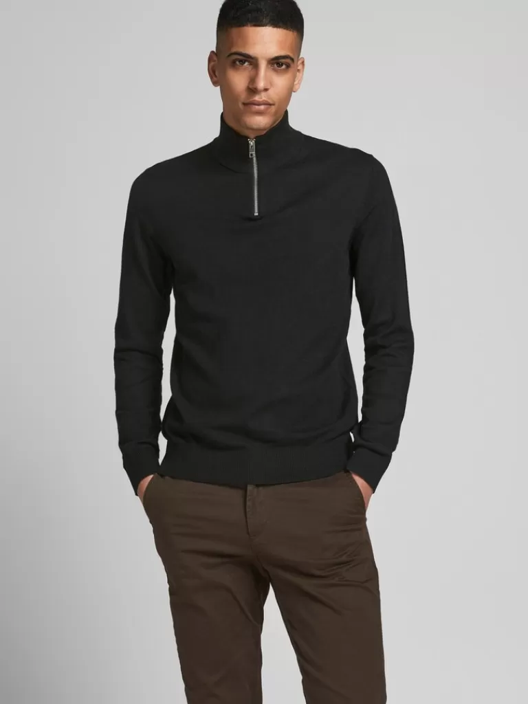 JACK&JONES EMIL HALF-ZIP SWEATER Black-Men Sweaters &Cardigans