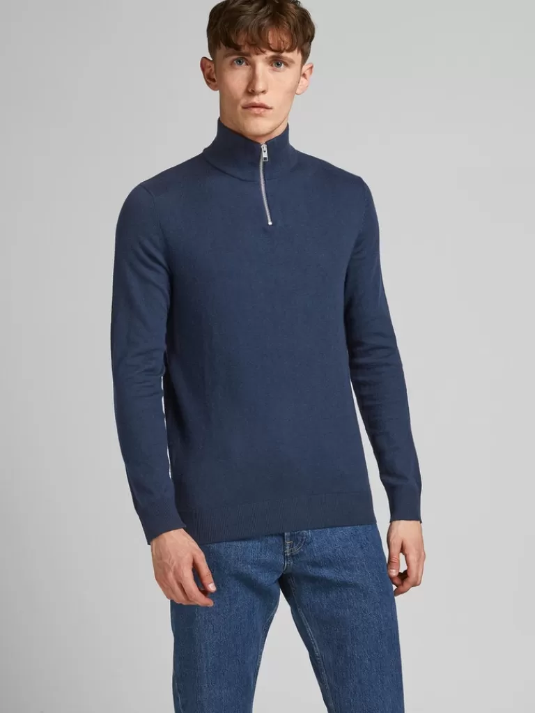 JACK&JONES EMIL HALF-ZIP SWEATER Navy Blazer-Men Sweaters &Cardigans