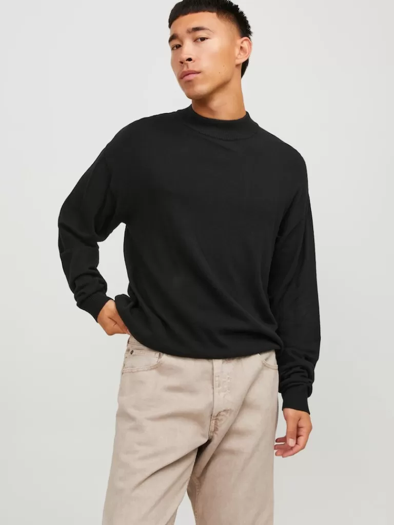 JACK&JONES EMIL MOCK NECK SWEATER Black-Men Sweaters &Cardigans