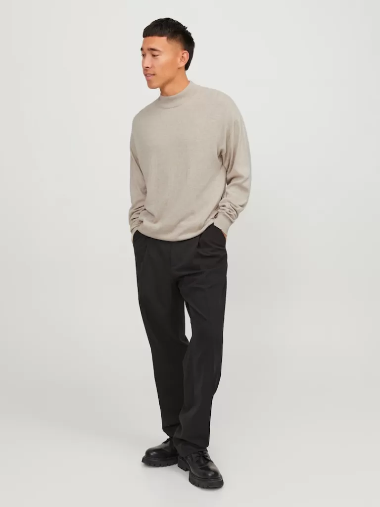 JACK&JONES EMIL MOCK NECK SWEATER Oatmeal-Men Sweaters &Cardigans