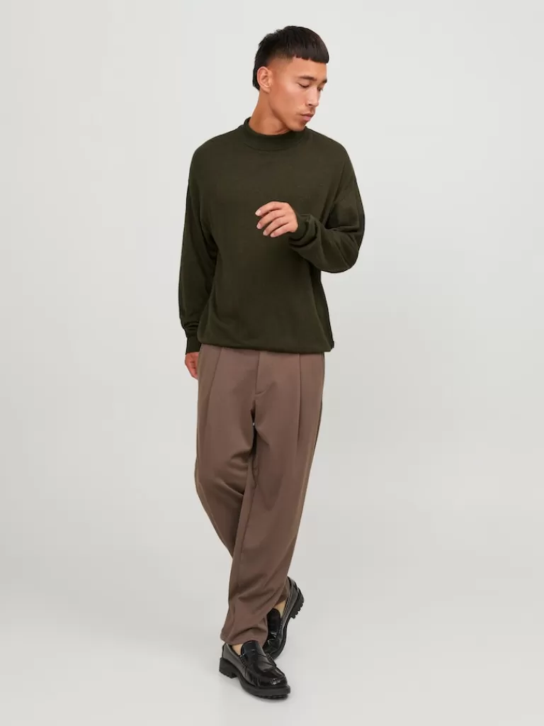 JACK&JONES EMIL MOCK NECK SWEATER Olive Night-Men Sweaters &Cardigans