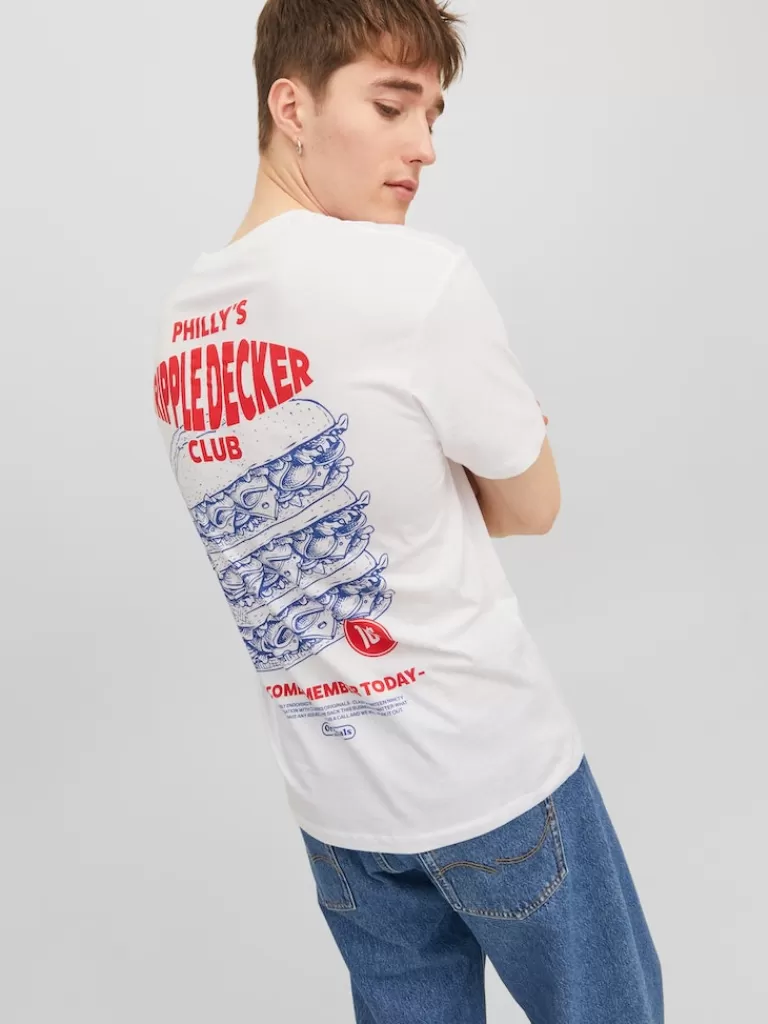 JACK&JONES FEAST BACK PRINT RELAXED FIT T-SHIRT Bright White-Men T-shirts