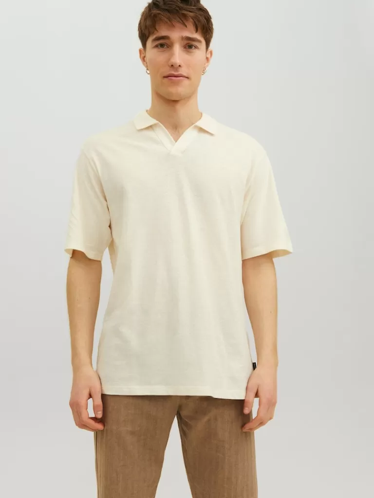 JACK&JONES FINAL SALE - EASTWOOD LINEN-BLEND POLO Tofu-Men Polos