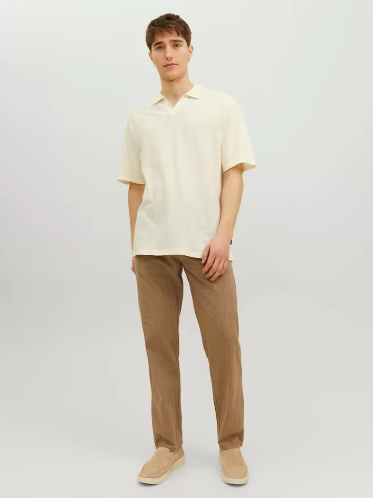 JACK&JONES FINAL SALE - EASTWOOD LINEN-BLEND POLO Tofu-Men Polos