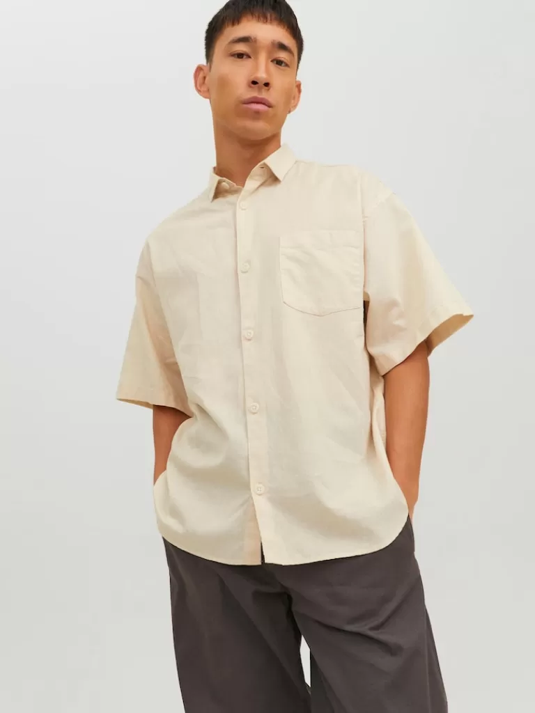 JACK&JONES FINAL SALE - FLORES LINEN-BLEND SHIRT Moonbeam-Men Shirts &Overshirts