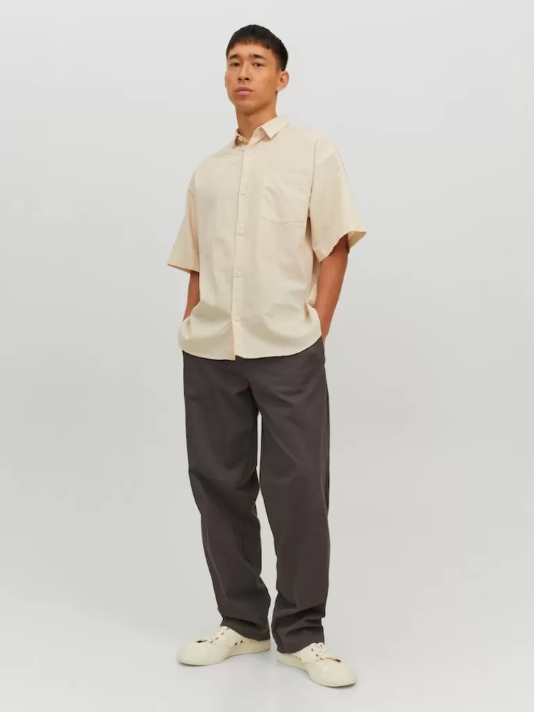 JACK&JONES FINAL SALE - FLORES LINEN-BLEND SHIRT Moonbeam-Men Shirts &Overshirts