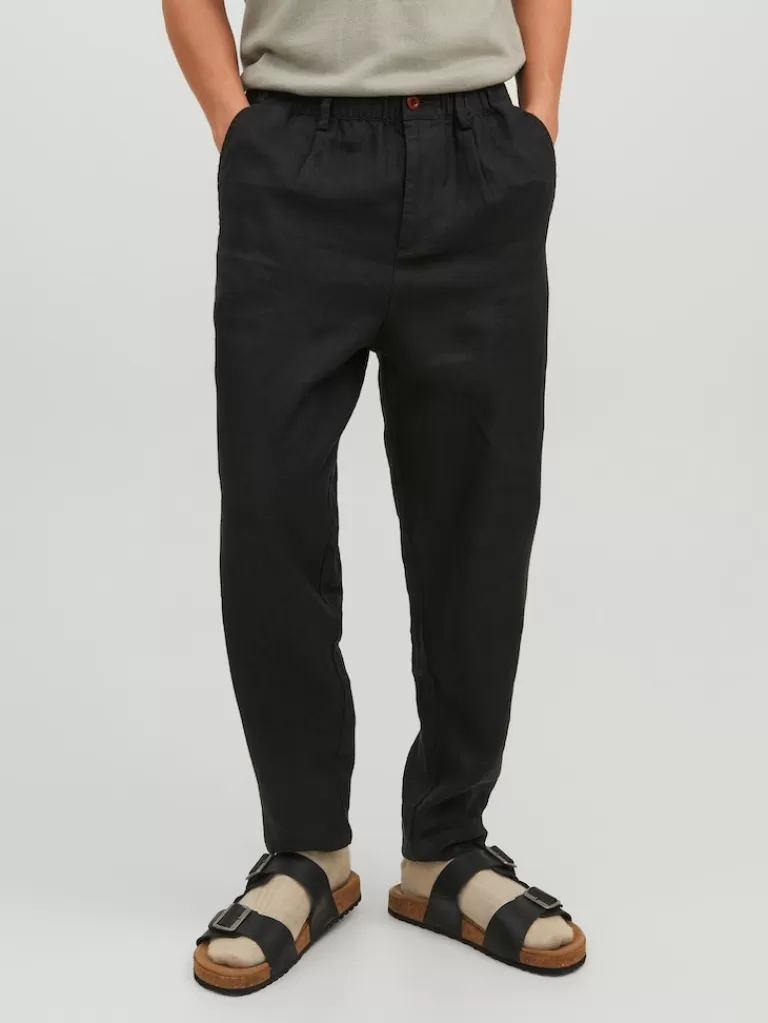 JACK&JONES FINAL SALE - KARL MASSON LINEN CHINO PANTS Black-Men Pants