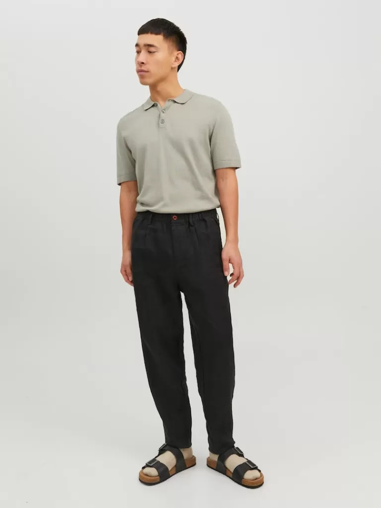 JACK&JONES FINAL SALE - KARL MASSON LINEN CHINO PANTS Black-Men Pants