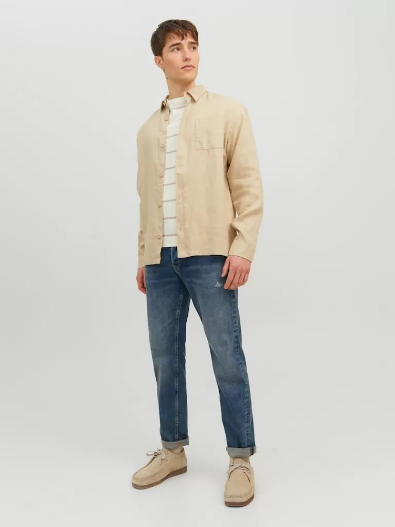 JACK&JONES FINAL SALE - MATSSON LINEN LONG-SLEEVE SHIRT White Pepper-Men Shirts &Overshirts