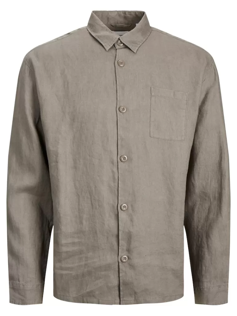 JACK&JONES FINAL SALE - MATSSON LINEN LONG-SLEEVE SHIRT Falcon-Men Shirts &Overshirts