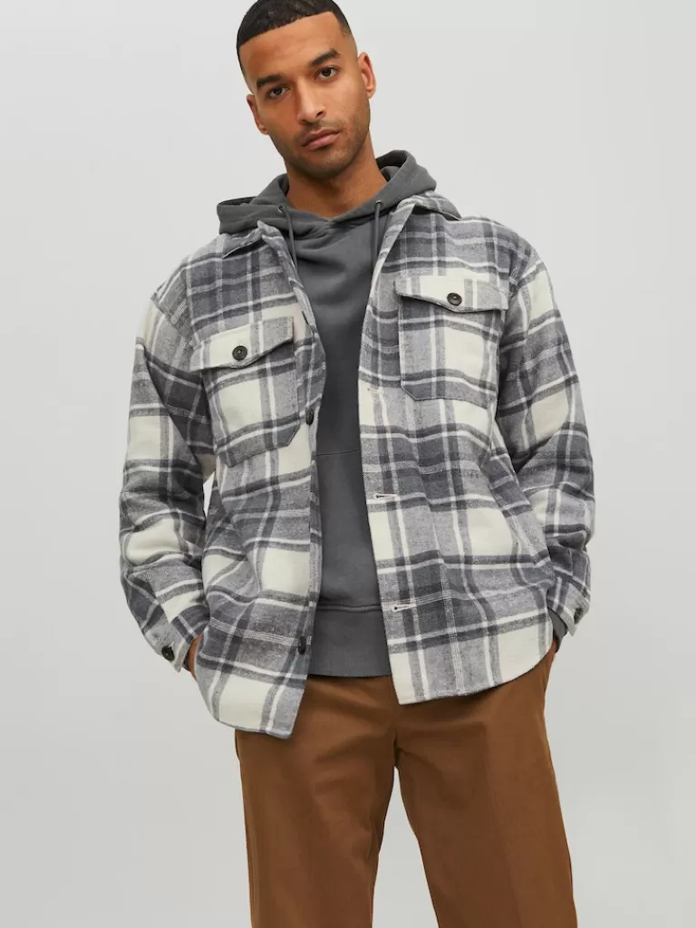 JACK&JONES FINAL SALE - OLLIE WOOL-BLEND PLAID OVERSHIRT Wild Dove-Men Overshirts &Shackets | Outerwear | Shirts &Overshirts