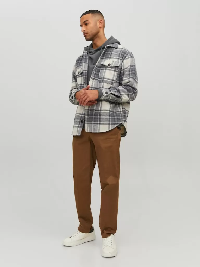 JACK&JONES FINAL SALE - OLLIE WOOL-BLEND PLAID OVERSHIRT Wild Dove-Men Overshirts &Shackets | Outerwear | Shirts &Overshirts