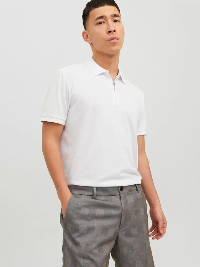 JACK&JONES FINAL SALE - SCOTT HALF-ZIP POLO Bright White-Men Polos