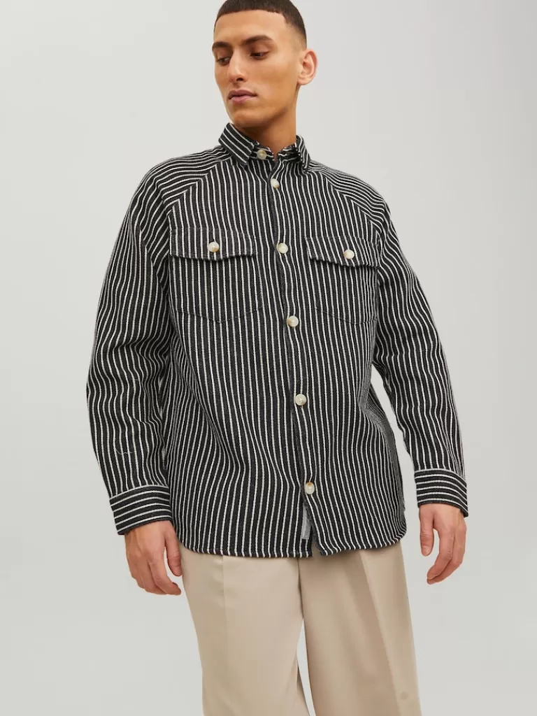 JACK&JONES FINAL SALE - TEAM RAGLAN SLEEVE STRIPED OVERSHIRT Dark Navy-Men Overshirts &Shackets | Outerwear | Shirts &Overshirts