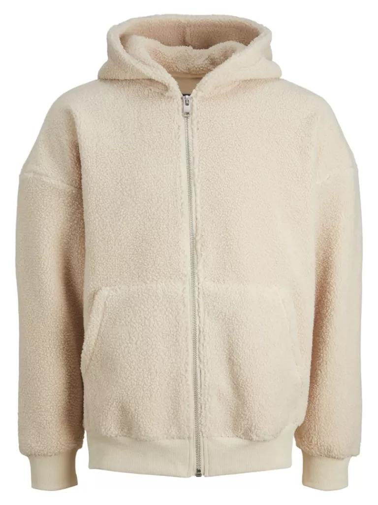 JACK&JONES FINAL SALE - TEDDY LOOSE FIT ZIP HOODIE Oatmeal-Men Sweatshirts &Hoodies