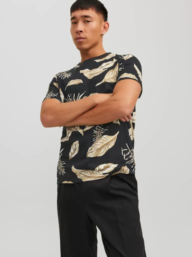 JACK&JONES FINAL SALE - TROPIC SHORT SLEEVE PRINT T-SHIRT Black-Men T-shirts