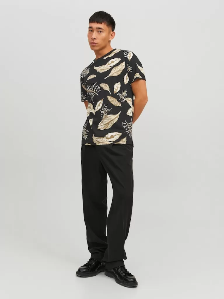 JACK&JONES FINAL SALE - TROPIC SHORT SLEEVE PRINT T-SHIRT Black-Men T-shirts