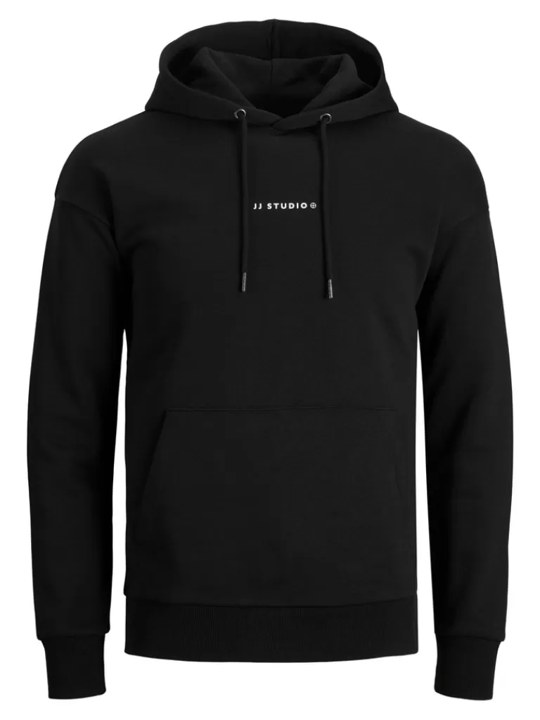 JACK&JONES FINAL SALE - TWIRL RELAXED FIT PRINT HOODIE Black-Men Sweatshirts &Hoodies