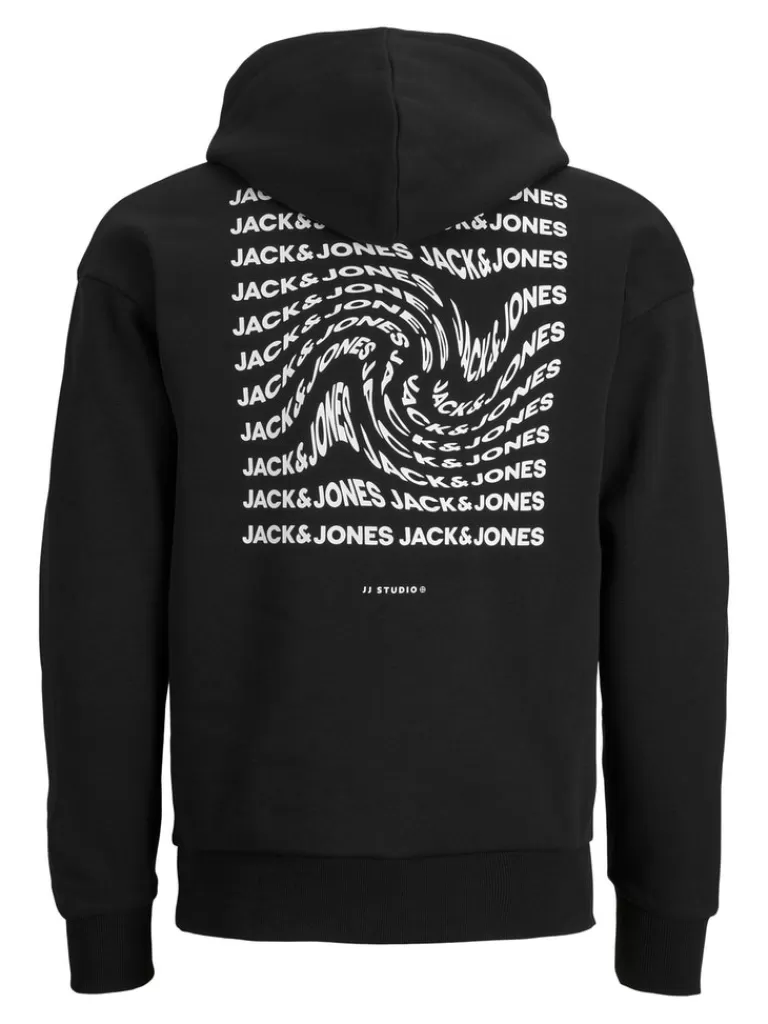 JACK&JONES FINAL SALE - TWIRL RELAXED FIT PRINT HOODIE Black-Men Sweatshirts &Hoodies