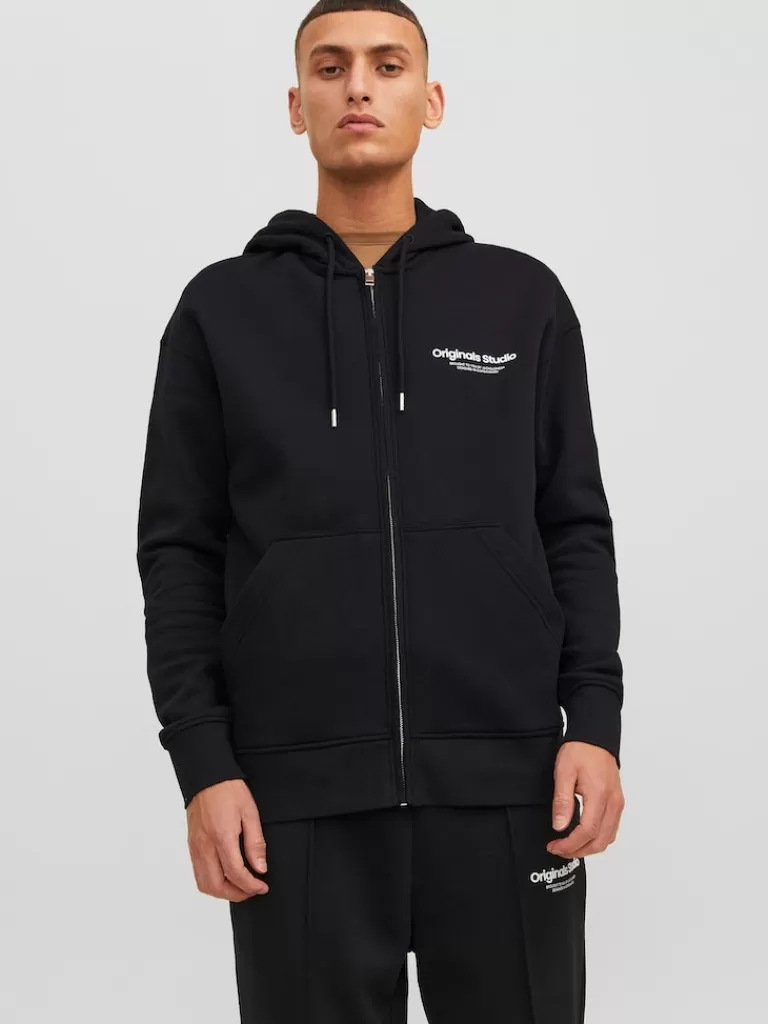 JACK&JONES FINAL SALE - VESTERBRO LOOSE FIT ZIP HOODIE Black-Men Sweatshirts &Hoodies