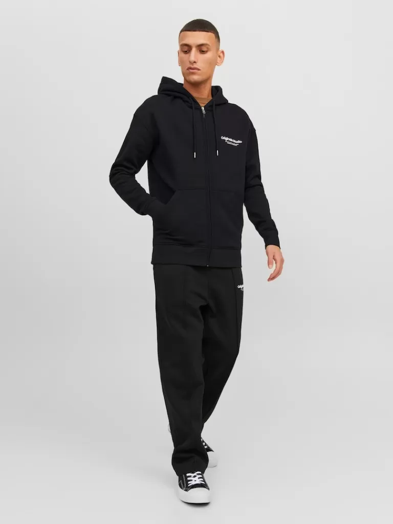 JACK&JONES FINAL SALE - VESTERBRO LOOSE FIT ZIP HOODIE Black-Men Sweatshirts &Hoodies