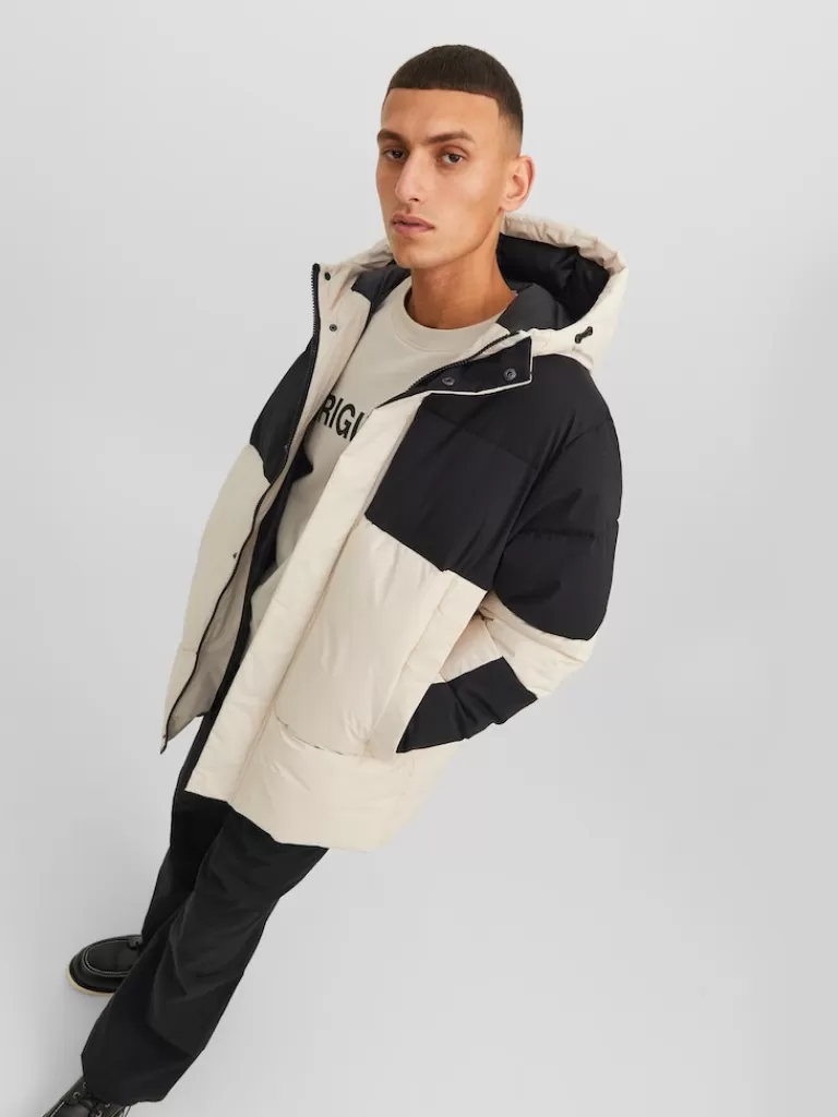 JACK&JONES FORCE HOODED PUFFER JACKET Moonbeam-Men Jackets | Puffer Jackets | Warm | Outerwear | Jackets &Coats