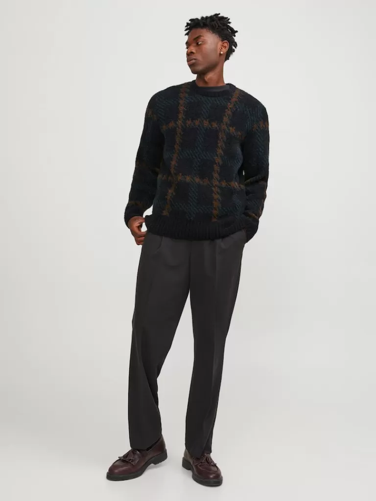 JACK&JONES FREDDY RELAXED FIT SWEATER Black Onyx-Men Sweaters &Cardigans