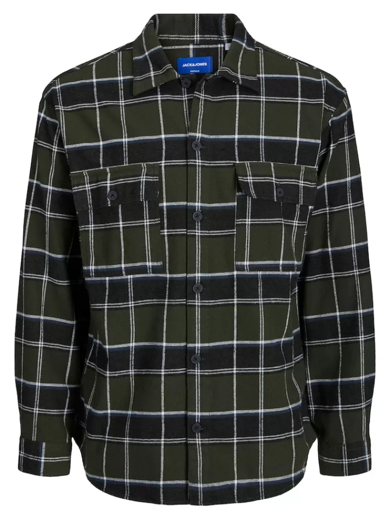 JACK&JONES FRI RELAXED FIT PLAID OVERSHIRT Forest Night-Men Overshirts &Shackets | Outerwear | Shirts &Overshirts