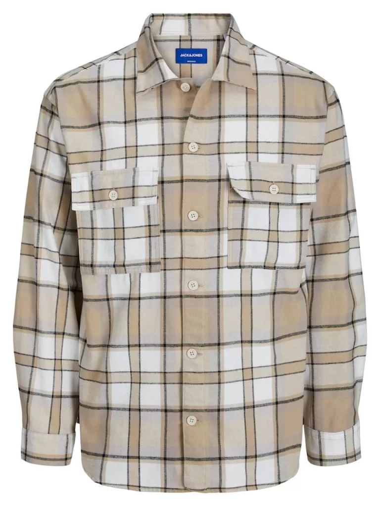 JACK&JONES FRI RELAXED FIT PLAID OVERSHIRT Cornstalk-Men Overshirts &Shackets | Outerwear | Shirts &Overshirts