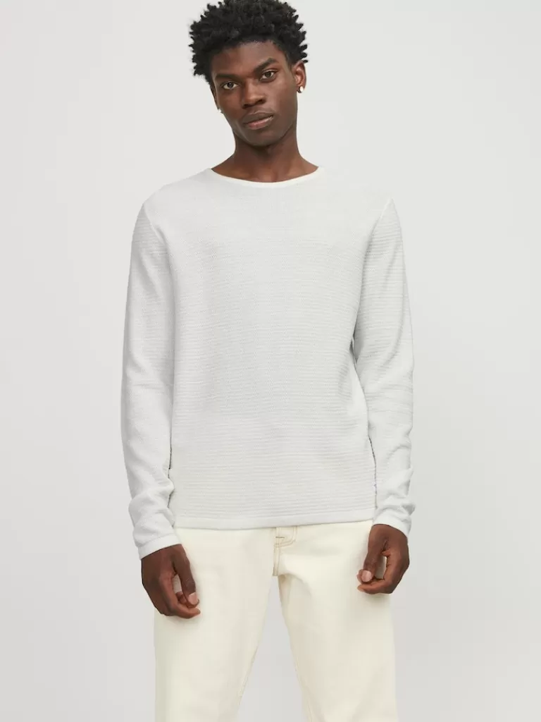 JACK&JONES GREG CREW NECK SWEATER Cloud Dancer-Men Sweaters &Cardigans