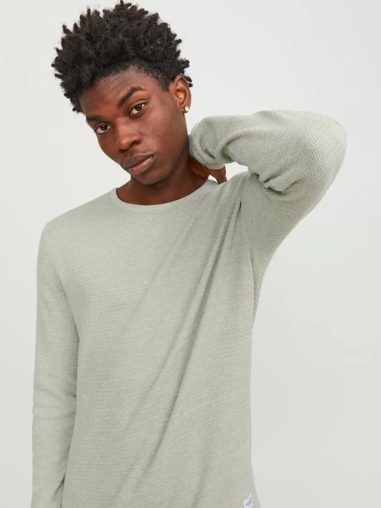 JACK&JONES GREG CREW NECK SWEATER Desert Sage-Men Sweaters &Cardigans