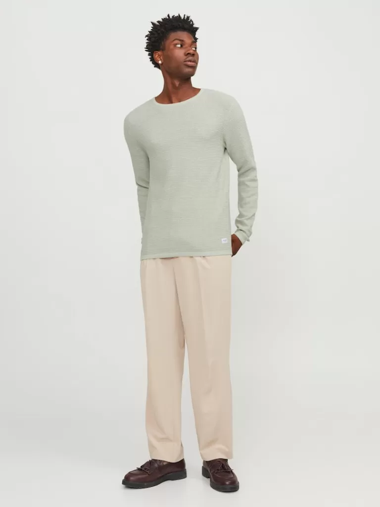 JACK&JONES GREG CREW NECK SWEATER Desert Sage-Men Sweaters &Cardigans