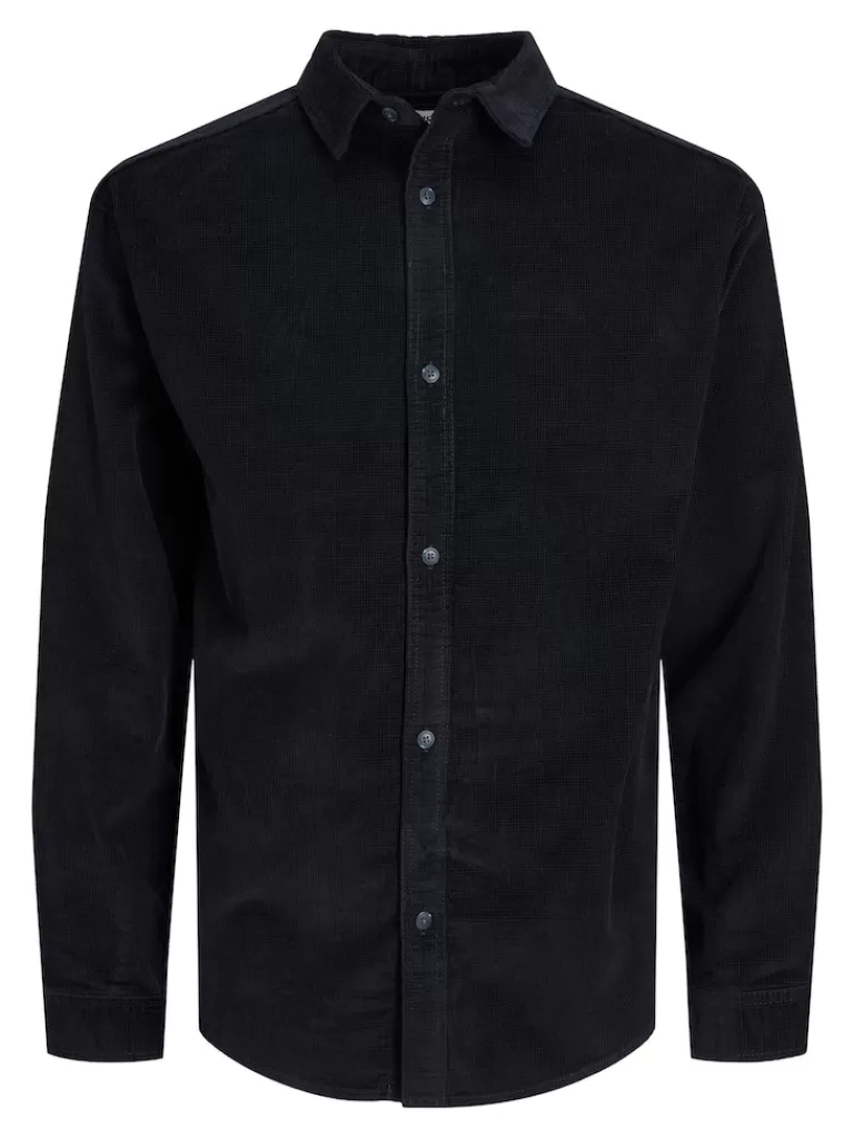 JACK&JONES GRID LONG SLEEVE CORDUROY SHIRT Black-Men Shirts &Overshirts