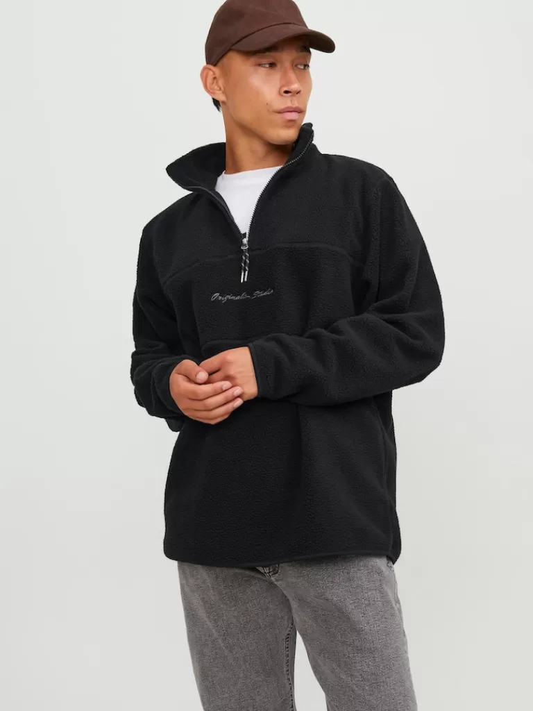 JACK&JONES HAYS HALF-ZIP FLEECE SWEATSHIRT Black-Men Sweatshirts &Hoodies