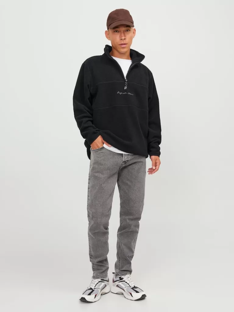 JACK&JONES HAYS HALF-ZIP FLEECE SWEATSHIRT Black-Men Sweatshirts &Hoodies