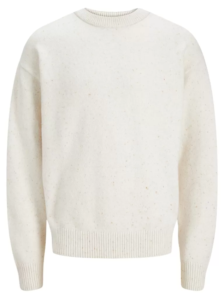 JACK&JONES HAYS LOOSE FIT CREW NECK SWEATER Cloud Dancer-Men Sweaters &Cardigans