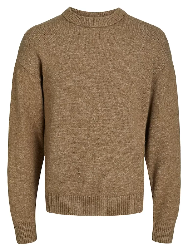 JACK&JONES HAYS LOOSE FIT CREW NECK SWEATER Petrified Oak-Men Sweaters &Cardigans