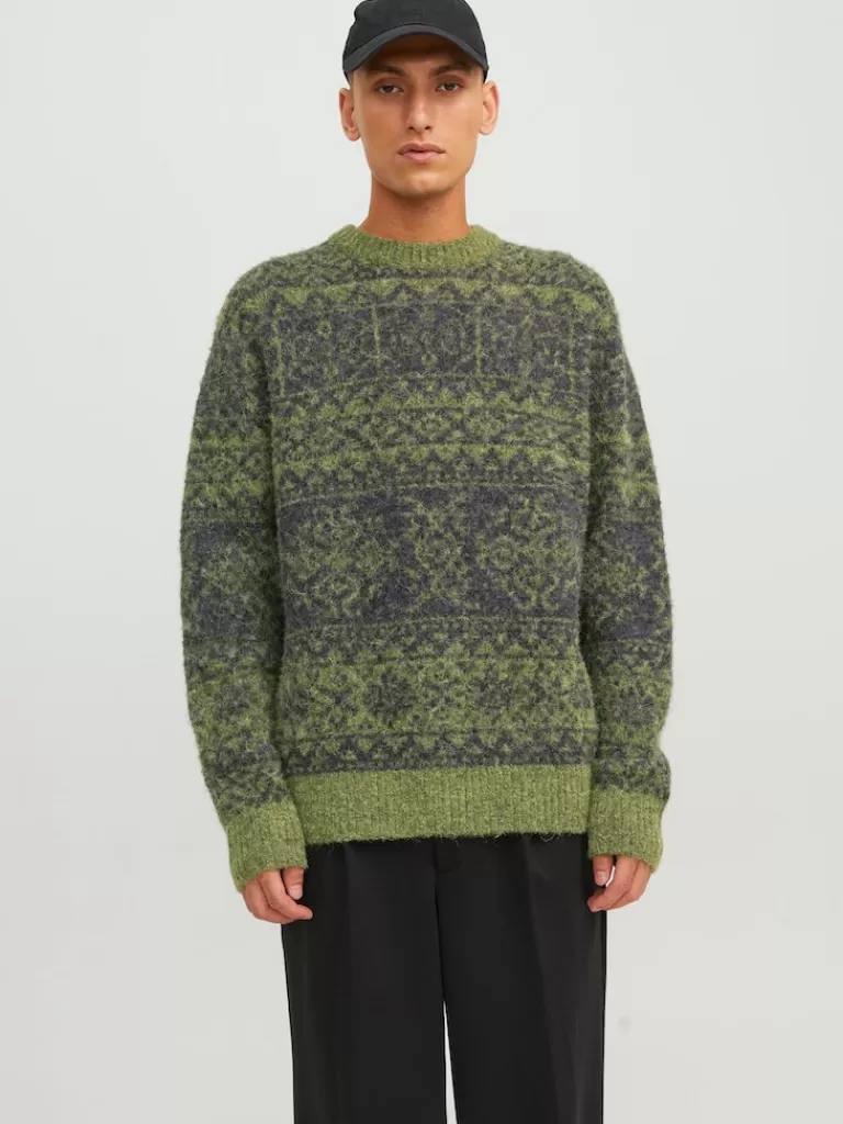 JACK&JONES HERITAGE JACQUARD SWEATER Dried Herb-Men Sweaters &Cardigans