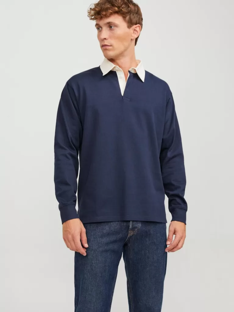 JACK&JONES HERITAGE RELAXED FIT LONG SLEEVE POLO Night Sky-Men Polos