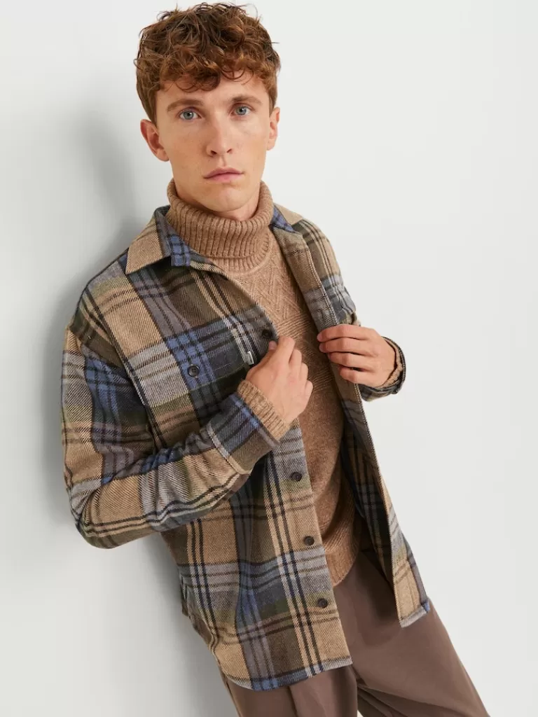 JACK&JONES HERITAGE WOOL-BLEND OVERSHIRT Toffee-Men Overshirts &Shackets | Outerwear | Shirts &Overshirts